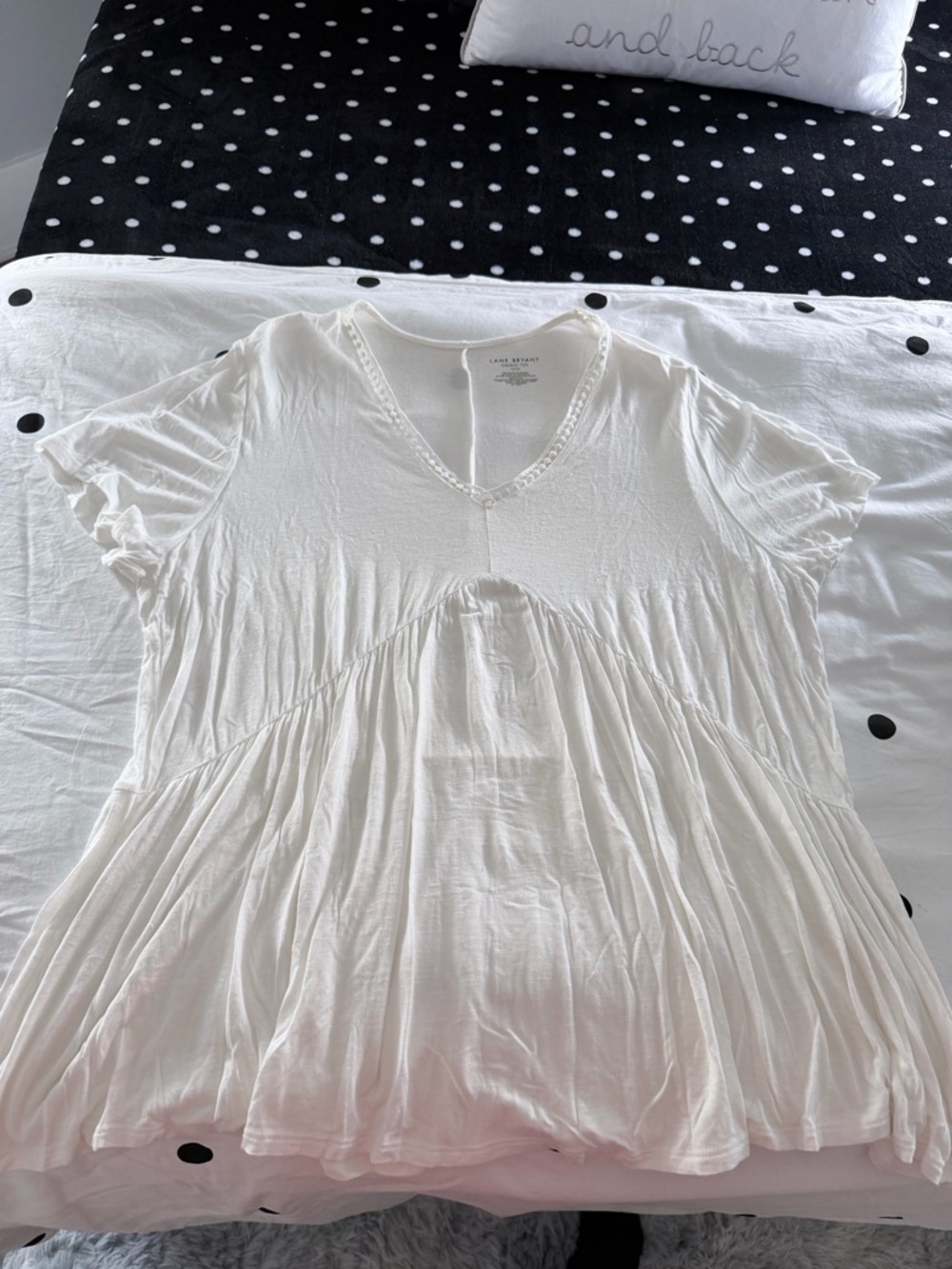 Lane Bryant White V-Neck Lace-Trim Flowing Tunic